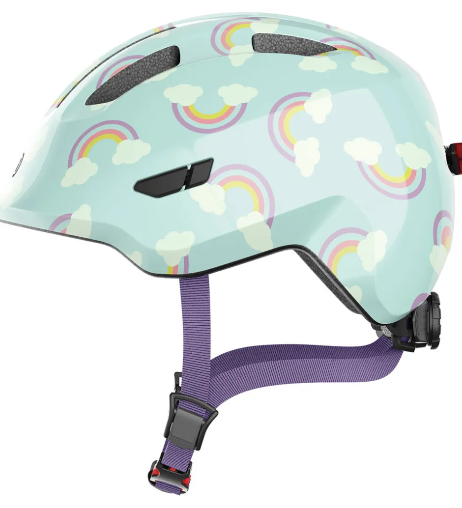 Børnesikkerhed|Cykelhjelme*Abus Cykelhjelm - Smiley 3.0 Led - Blue Rainbow