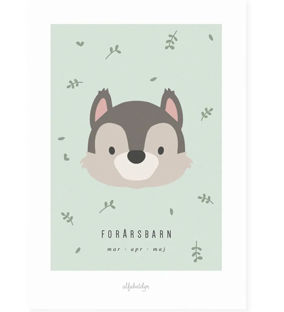 Alfabetdyr Plakat - 21x30 - Forårsbarn
