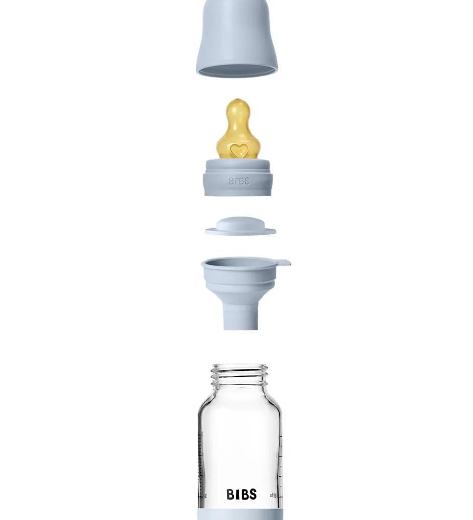 Sutteflasker|Amning*BIBS Sutteflaske - 120 ml - Glas/Naturgummi - Baby Blue