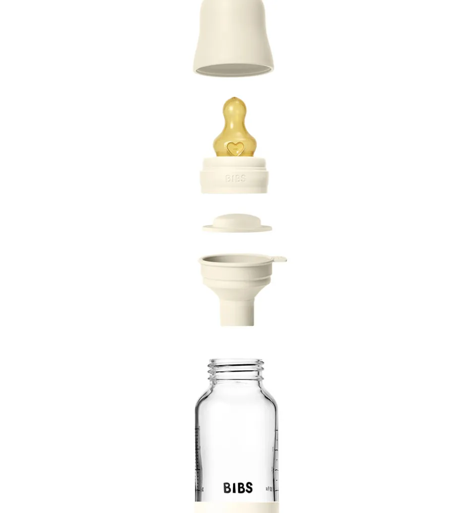 BIBS Sutteflaske - 120 ml - Glas/Naturgummi - Ivory