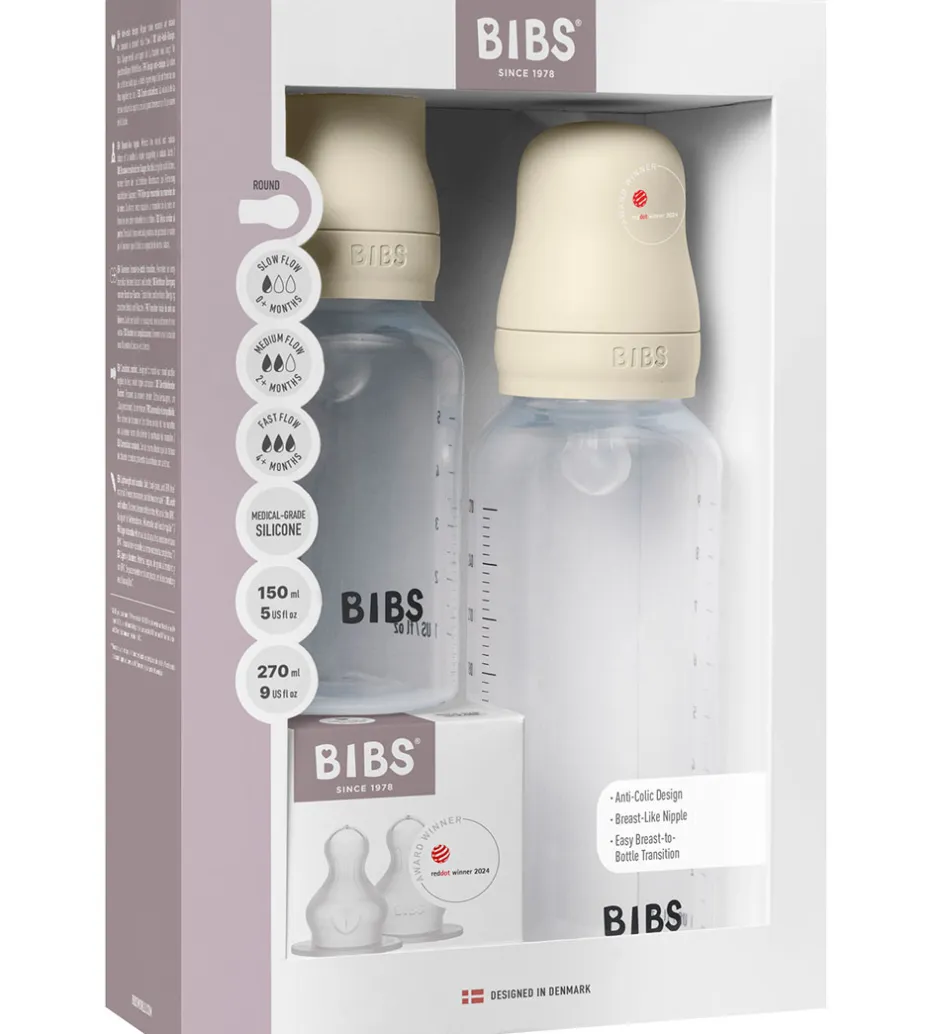 Sutteflasker|Amning*BIBS Sutteflaskesæt - Grow and Flow - Silikone - 150 ml/270 ml