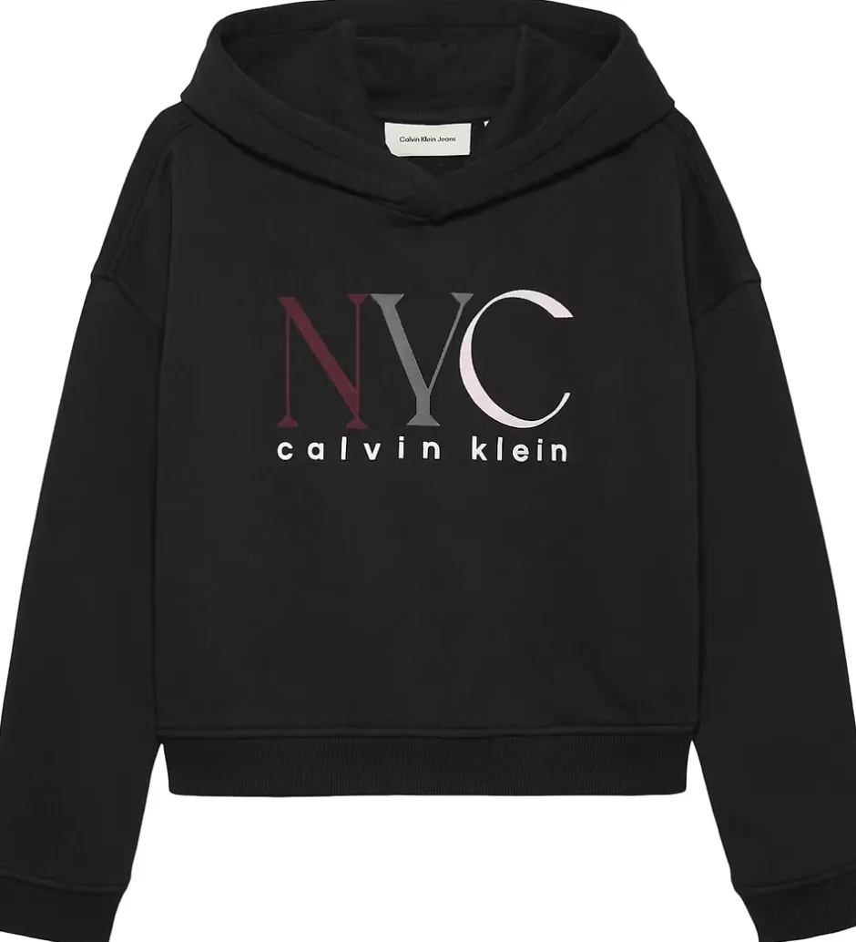 Hættetrøjer*Calvin Klein Hættetrøje - Cropped - NYC Graphic - CK Black