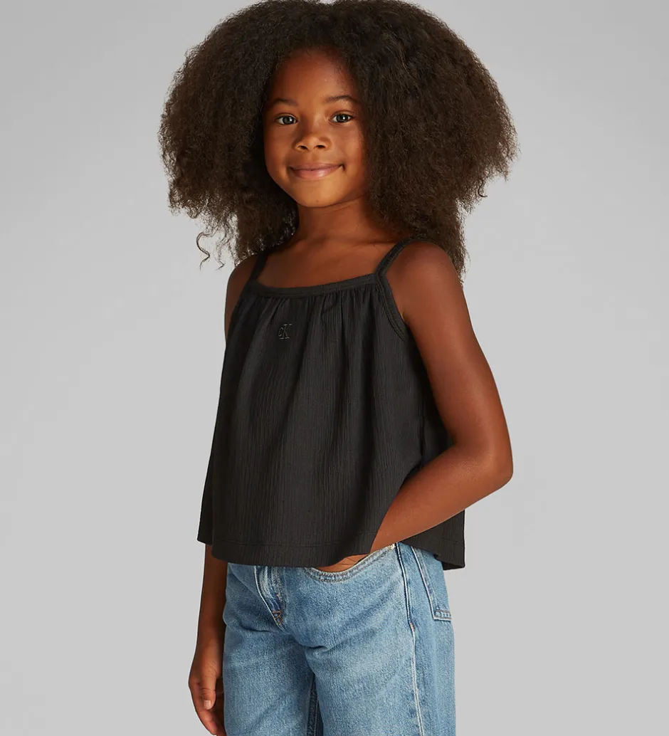 Toppe*Calvin Klein Top - Rib - Crinkle Strap - Ck Black