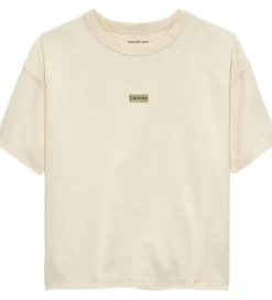 Børn Calvin Klein T-shirt - Folded Logo Label - White Gray