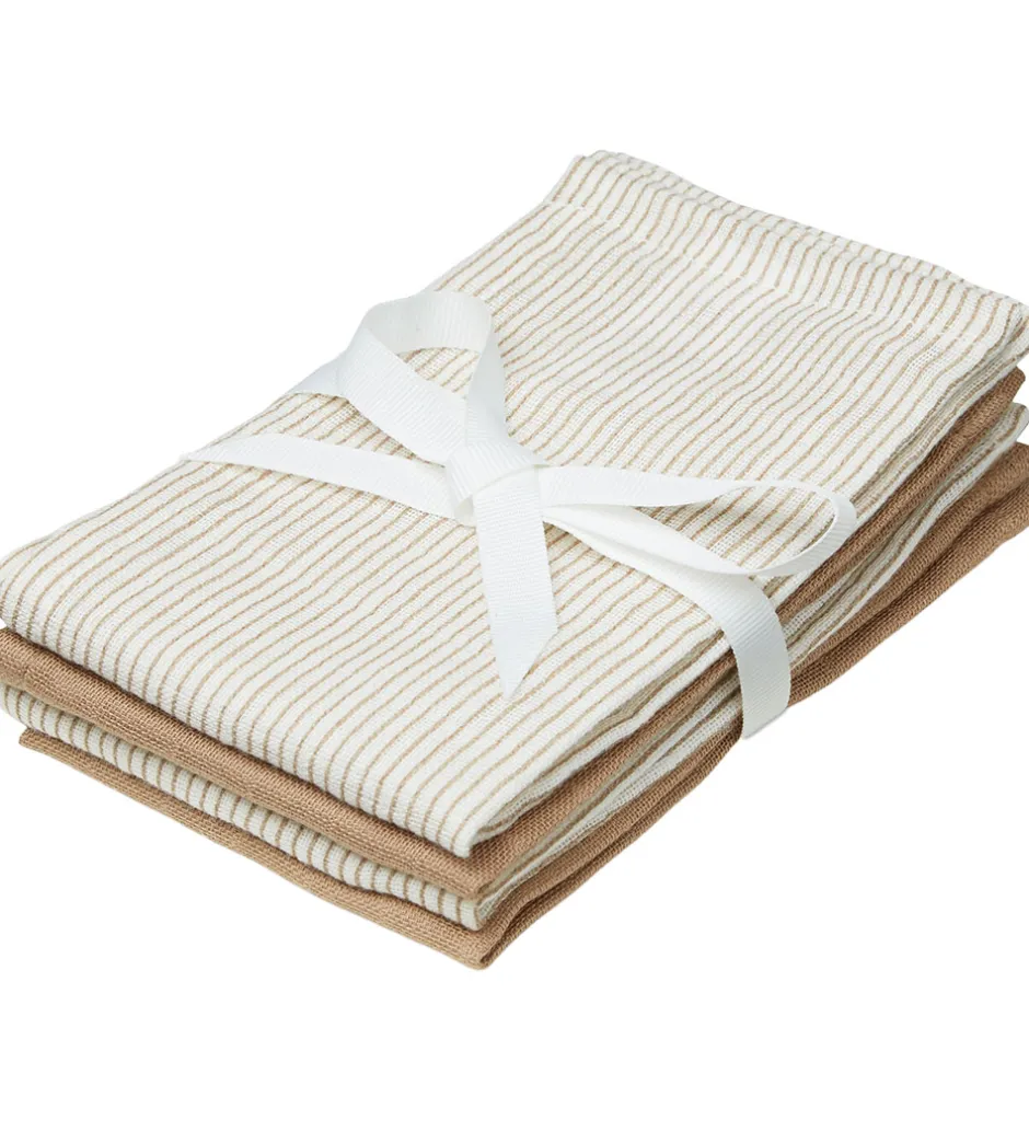 Cam Cam Vaskeklude - 4-pak - Classic Stripes Camel/Camel