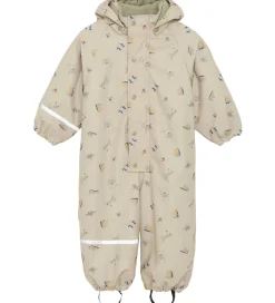 Regntøj*CeLaVi Regndragt m. Fleece - PU - White Pepper m. Print