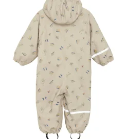 Regntøj*CeLaVi Regndragt m. Fleece - PU - White Pepper m. Print