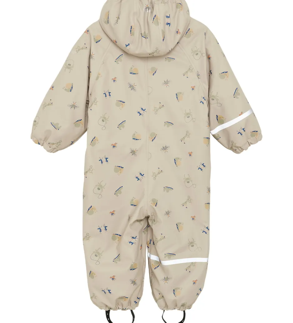 Regntøj*CeLaVi Regndragt m. Fleece - PU - White Pepper m. Print