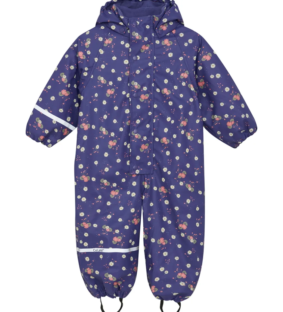 Regntøj*CeLaVi Regndragt m. Fleece - PU - Skipper Blue m. Print