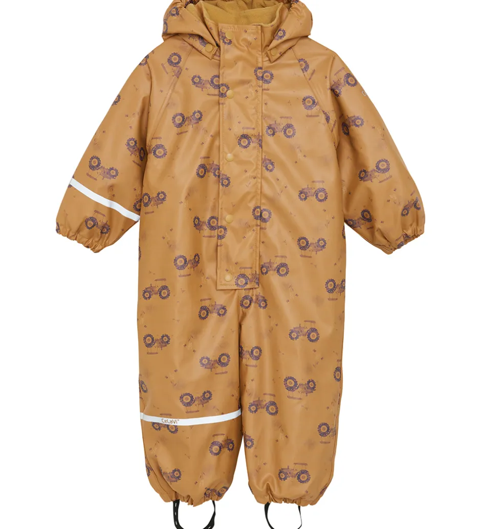 Børn CeLaVi Regndragt m. Fleece - PU - Apple Cinnamon m. Print