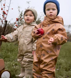 Børn CeLaVi Regndragt m. Fleece - PU - Apple Cinnamon m. Print