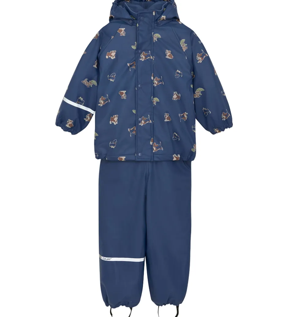 Børn CeLaVi Regntøj m. Seler/Fleece - Recycle PU - Oceania m. Print