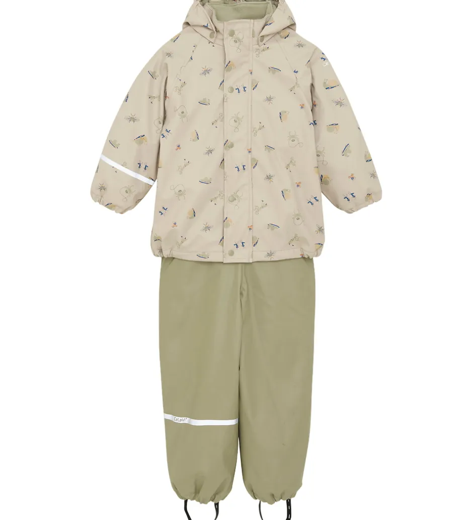 Regntøj*CeLaVi Regntøj m. Seler/Fleece - Recycle PU - White Pepper m. Pr