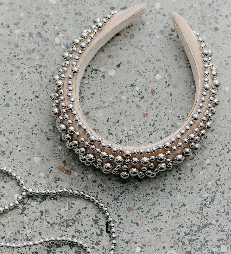 Hårpynt*DAY ET Hårbøjle - Beaded Chrome Hair Band - Silver