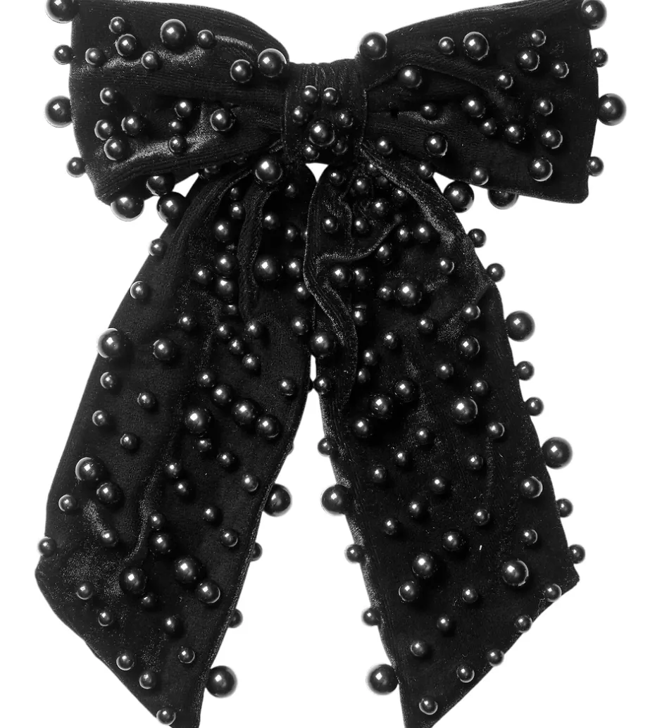 DAY ET Hårspænde - Pearly Velvet Bow - Sort