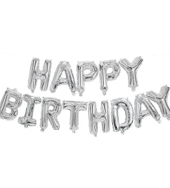 Festartikler*Decorata Party Foileballoner - 340 cm - Happy Birthday - Sølv