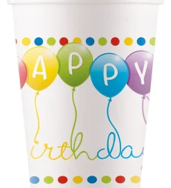 Festartikler*Decorata Party Papkrus - 8-pak - 200 ml - Happy Birthday Streame