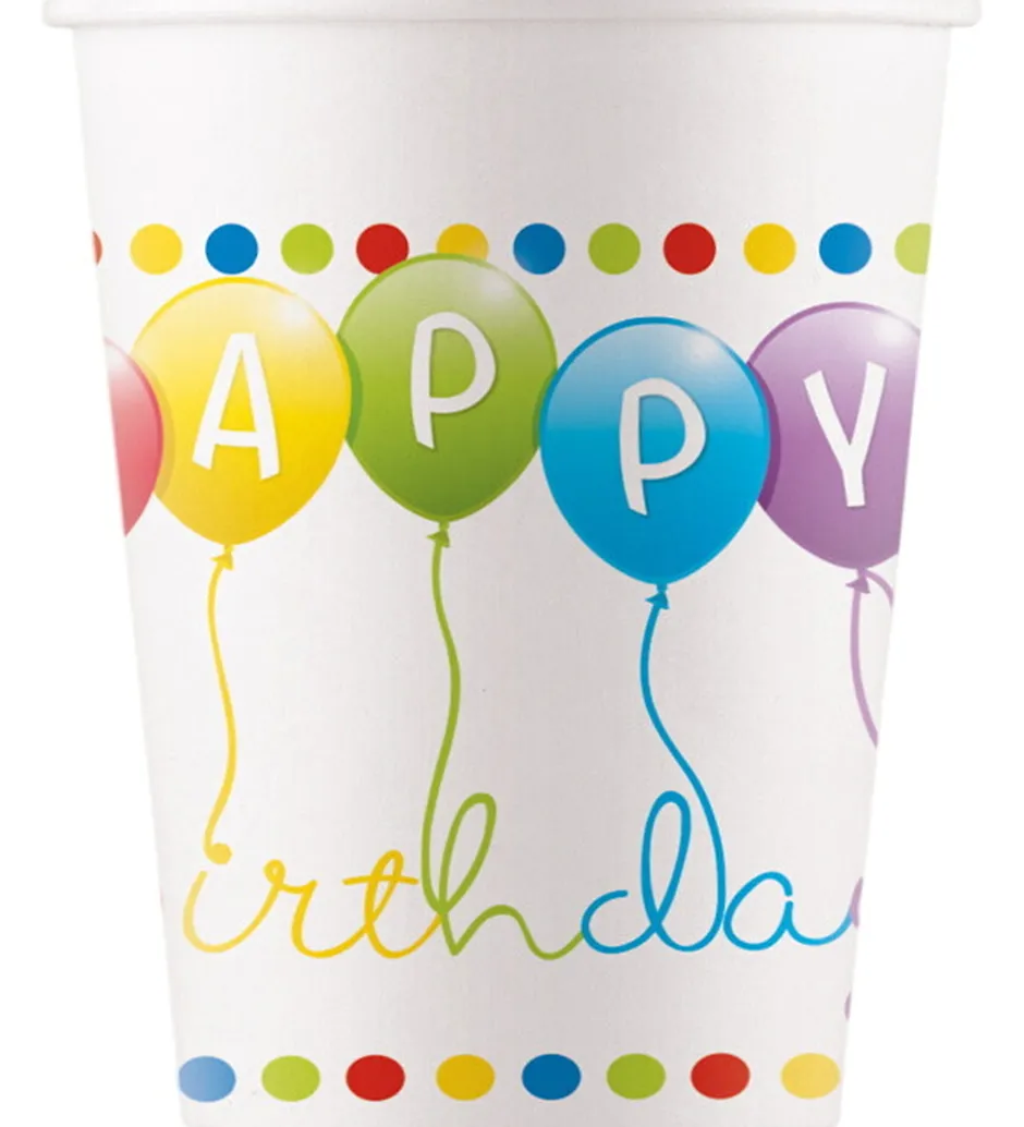 Festartikler*Decorata Party Papkrus - 8-pak - 200 ml - Happy Birthday Streame
