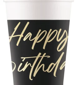 Festartikler*Decorata Party Papkrus - 8-pak - 200 ml - Elegant Happy Birthday