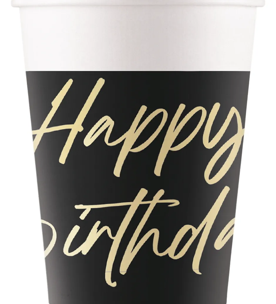 Festartikler*Decorata Party Papkrus - 8-pak - 200 ml - Elegant Happy Birthday