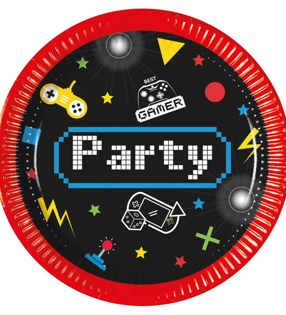 Tallerkener*Decorata Party Paptallerkner - 8-pak - 19,5 cm - Gaming Party