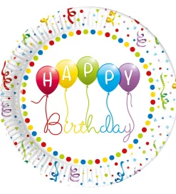 Festartikler*Decorata Party Paptallerkner - 8-pak - 23 cm - Happy Birthday St