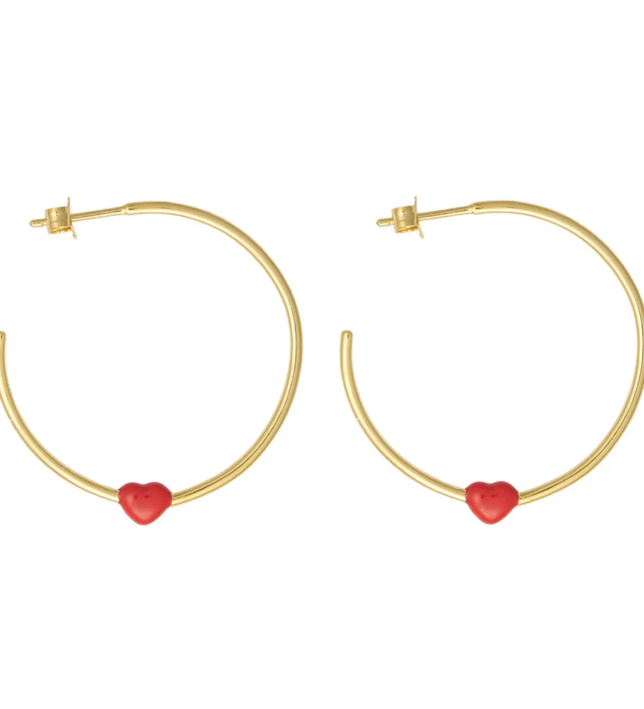 Smykker*Design Letters Øreringe - Little Big Love Hoops - Guld/Rød