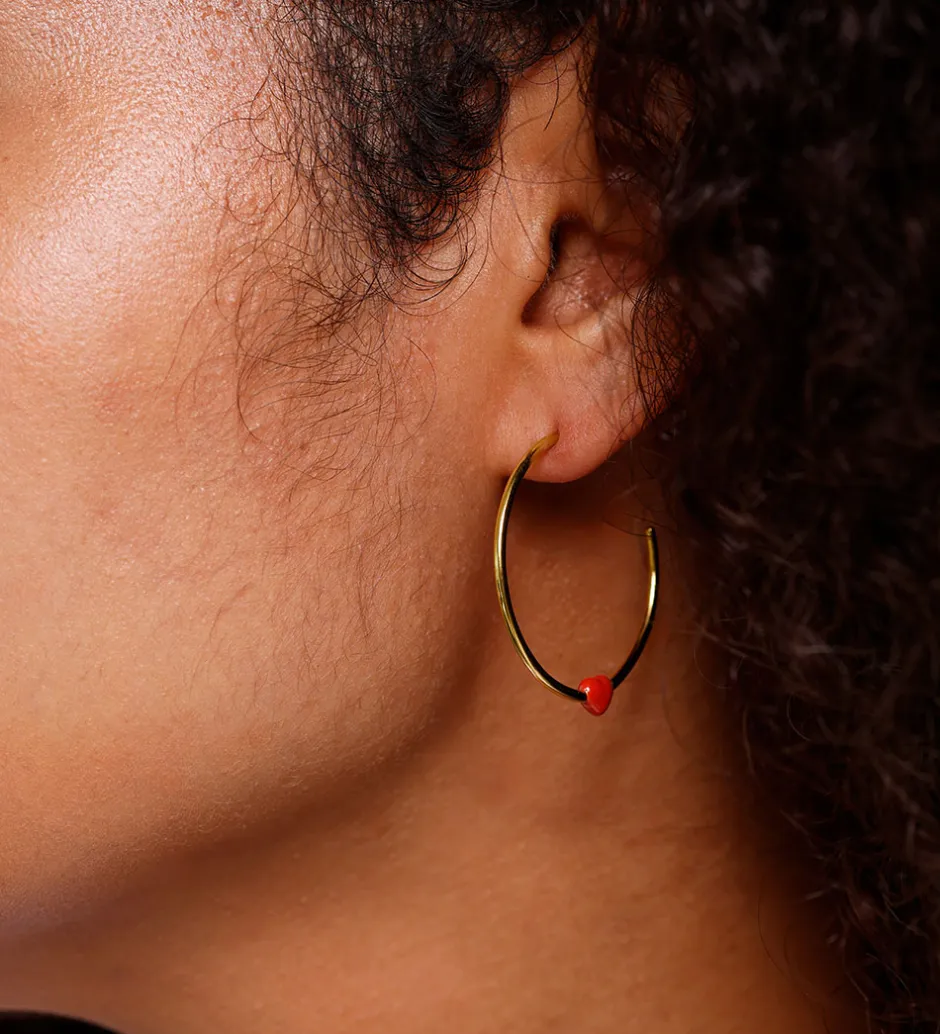 Smykker*Design Letters Øreringe - Little Big Love Hoops - Guld/Rød