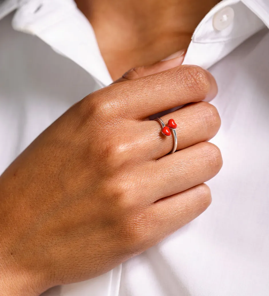 Smykker*Design Letters Ring - Little Big Love - Sølv/Rød