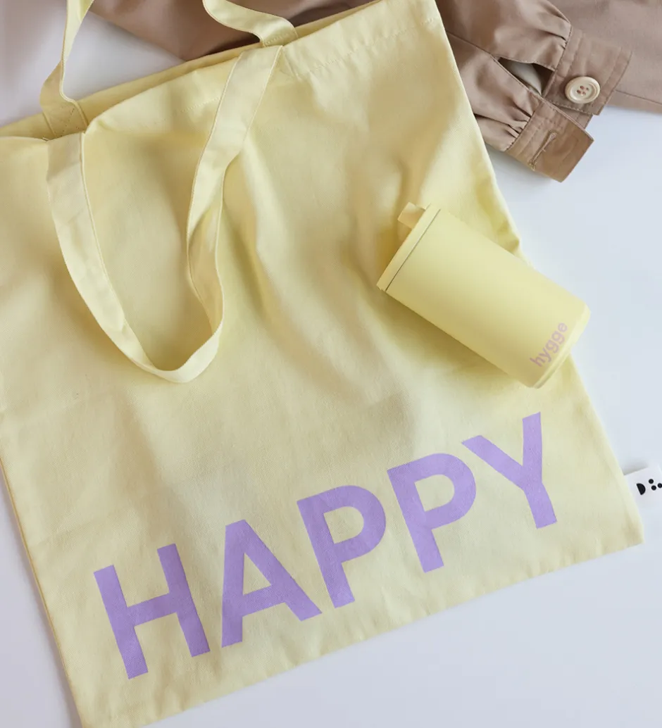 Shoppers*Design Letters Shopper - Happy - Gul m. Lilla