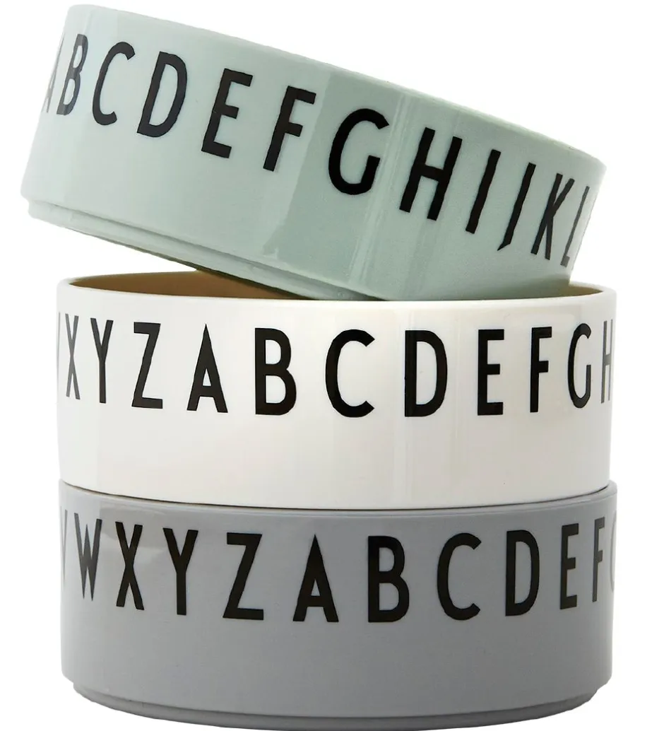 Skåle*Design Letters Skål - 3-pak - Grøn/Hvid/Grå m. Bogstaver