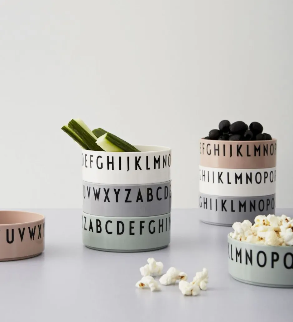 Skåle*Design Letters Skål - 3-pak - Grøn/Hvid/Grå m. Bogstaver