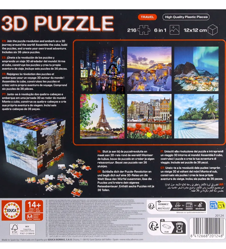 Puslespil*Educa 3D Puslespil - 216 Brikker - Cube Travel