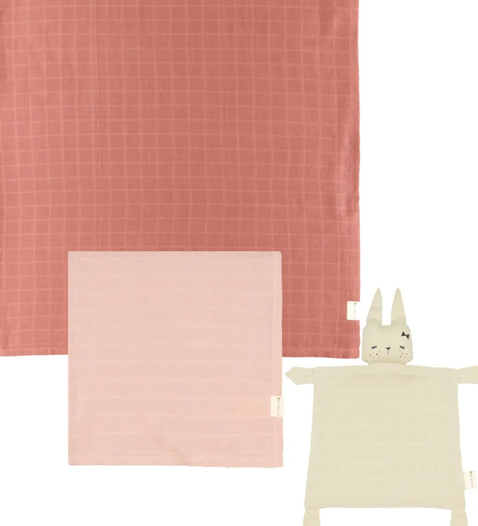 Sutteklude Og Nusseklude|Stofbleer*Fabelab Baby Gaveæske - Babysvøb/Stofble/Nusseklud - Dusty Rose