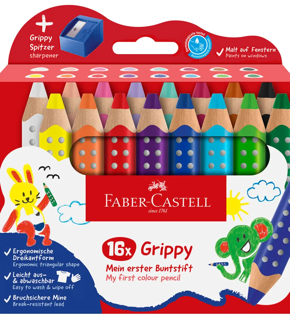 Tuscher Og Farver|Skriveredskaber*Faber-Castell Farveblyanter - XXL Jumbo Grip + Spidser - 16 stk.