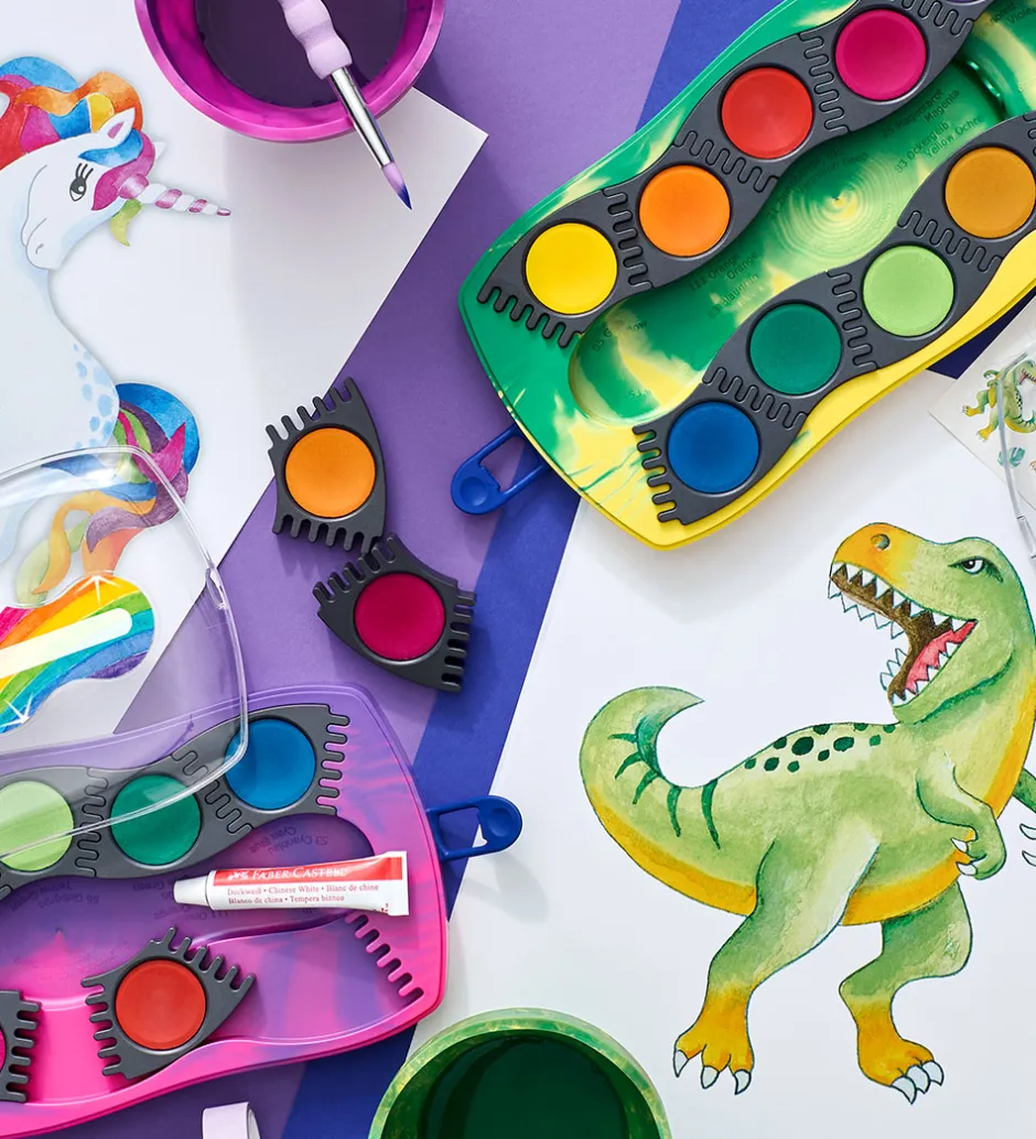 Faber-Castell Vandfarve - Dinosaur - 12 Farver + Chinese White