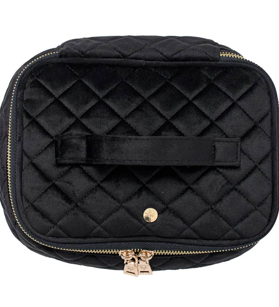 Toilettasker|Toilettasker*Fan Palm Toilettaske - Large - Quiltet Velour - Black Velvet