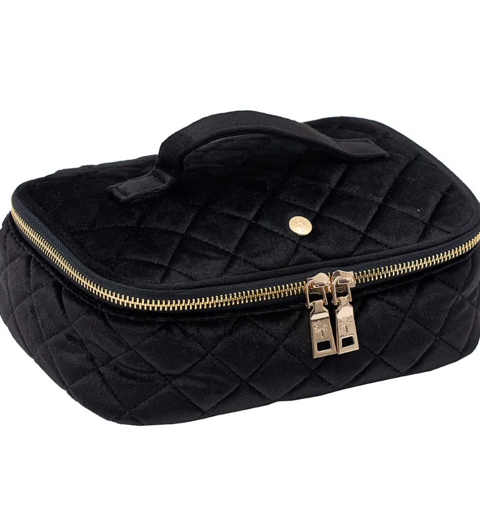 Toilettasker|Toilettasker*Fan Palm Toilettaske - Large - Quiltet Velour - Black Velvet