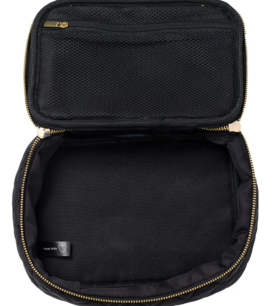 Toilettasker|Toilettasker*Fan Palm Toilettaske - Large - Quiltet Velour - Black Velvet