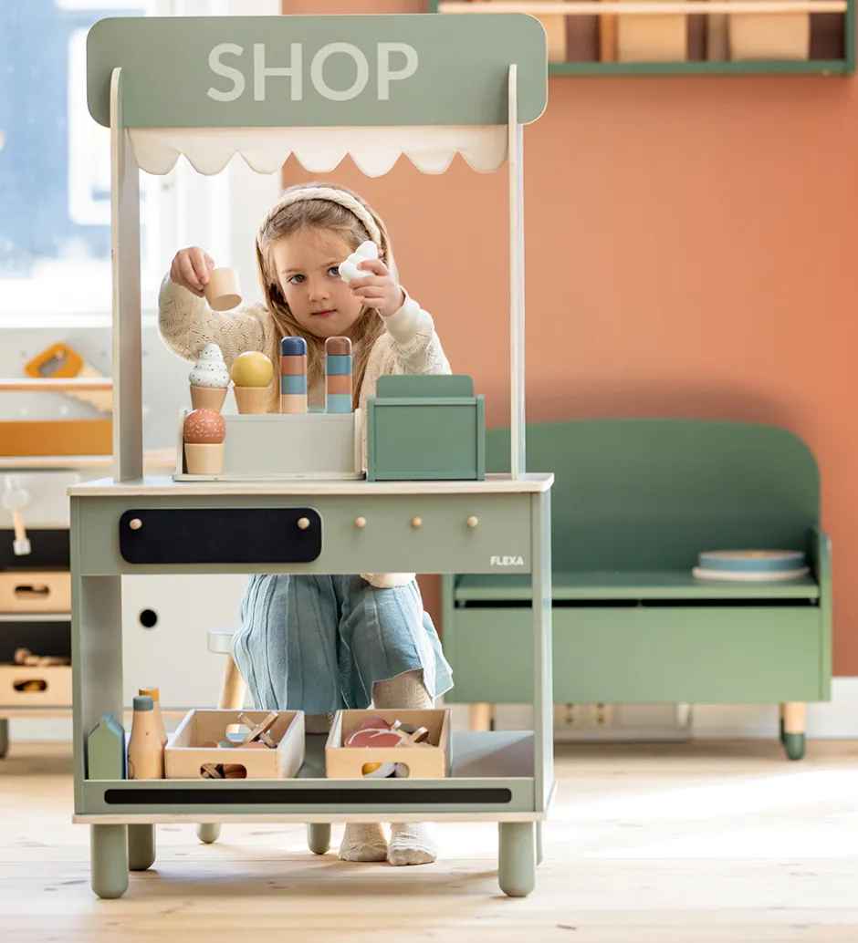 Trælegetøj|Legekøkken Og Legemøbel*Flexa Butik og Café - Træ - Play - Natural Green