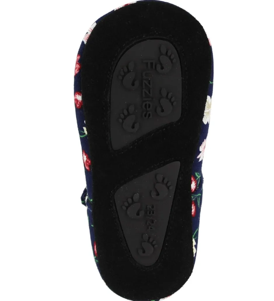 Fuzzies Ballerina Hjemmesko - Flora - Navy m. Blomster