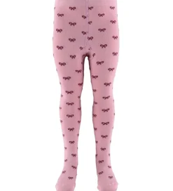 Børn Fuzzies Strømpebukser - Rosa/Bordeaux m. Sløjfer