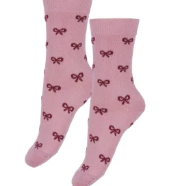 Børn Fuzzies Strømper - 2-pak - Rosa/Bordeaux m. Sløjfer