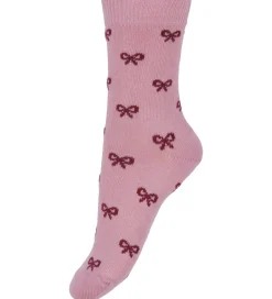 Børn Fuzzies Strømper - 2-pak - Rosa/Bordeaux m. Sløjfer