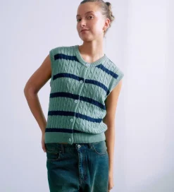 Børn Grunt Vest - Strik - GrLine - Dust Green/Navy