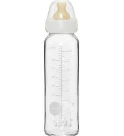 Hevea Sutteflaske - 240 ml - Glas/Naturgummi - Hvid