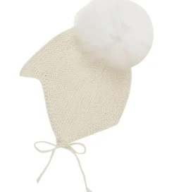 Babyhjelme*Huttelihut Babyhjelm m. Kvast - Alpakauld - Strik - Off-white