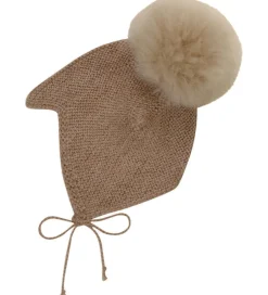 Børn Huttelihut Babyhjelm m. Kvast - Alpakauld - Strik - Camel Melang