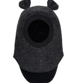 Børn Huttelihut Elefanthue - Uld - 2-lags - Dark Grey Melange m. Ører