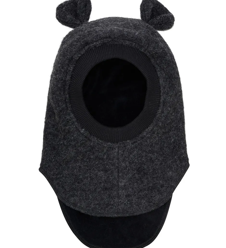 Børn Huttelihut Elefanthue - Uld - 2-lags - Dark Grey Melange m. Ører